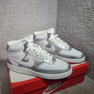 Nike Court Vision Mid White Metallic Silver Athletic Shoes Women's Size 8.5,9,10